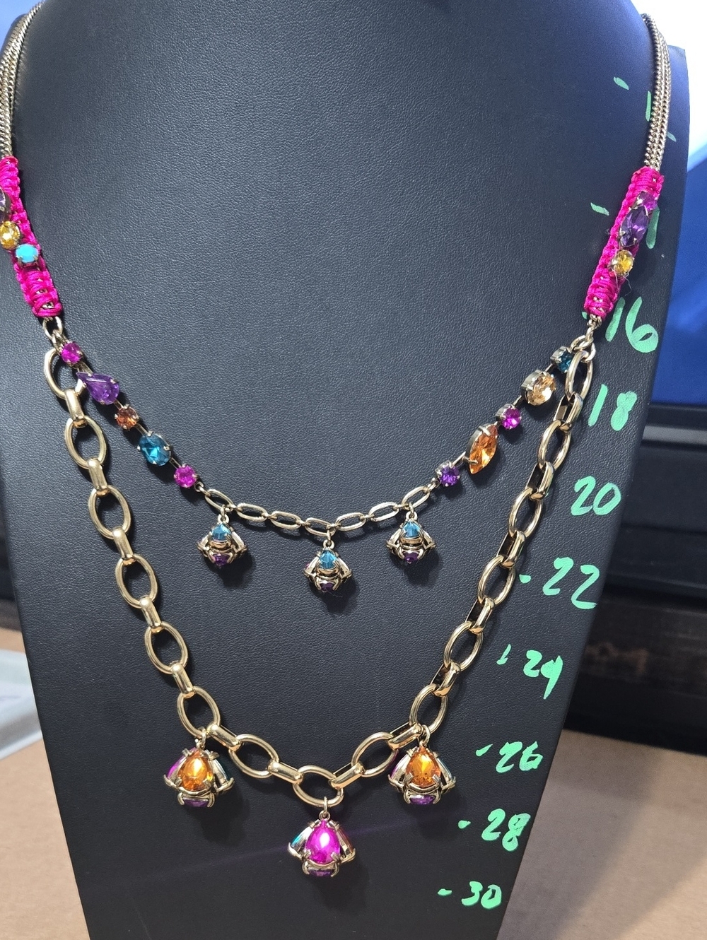 Y2K Rare Betsey Johnson Multi-Color Gold-Tone Layered Pendant Necklace